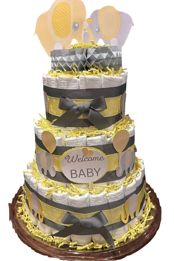 Diaper Cake: Neutral Gray & Yellow