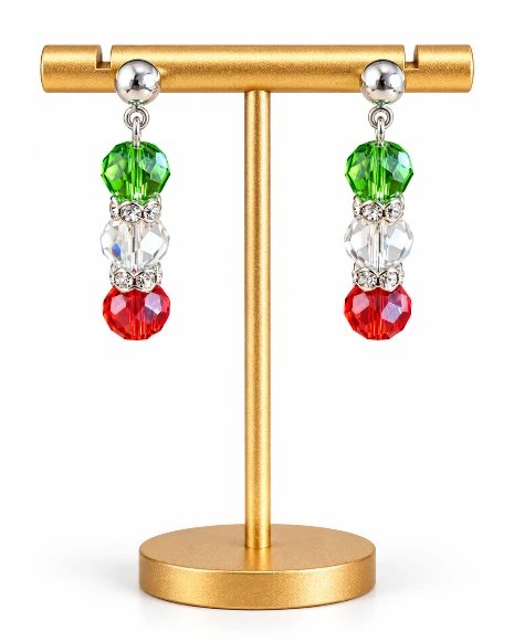 Mexican Flag Glass Crystal Earrings